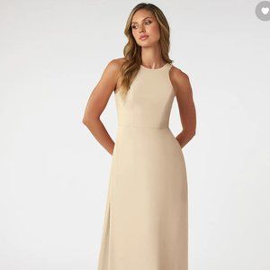 Azazie Aubree A-Line Chiffon Tea Length Dress w/ Pockets Champagne Size 4